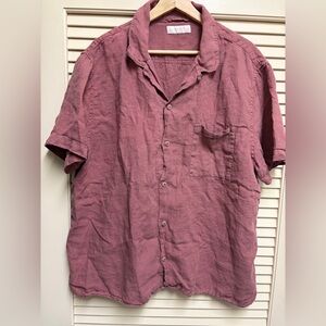 Lucky Brand Linen Shirt Mens XL Pink Short Sleeve Beach Summer Lightweight